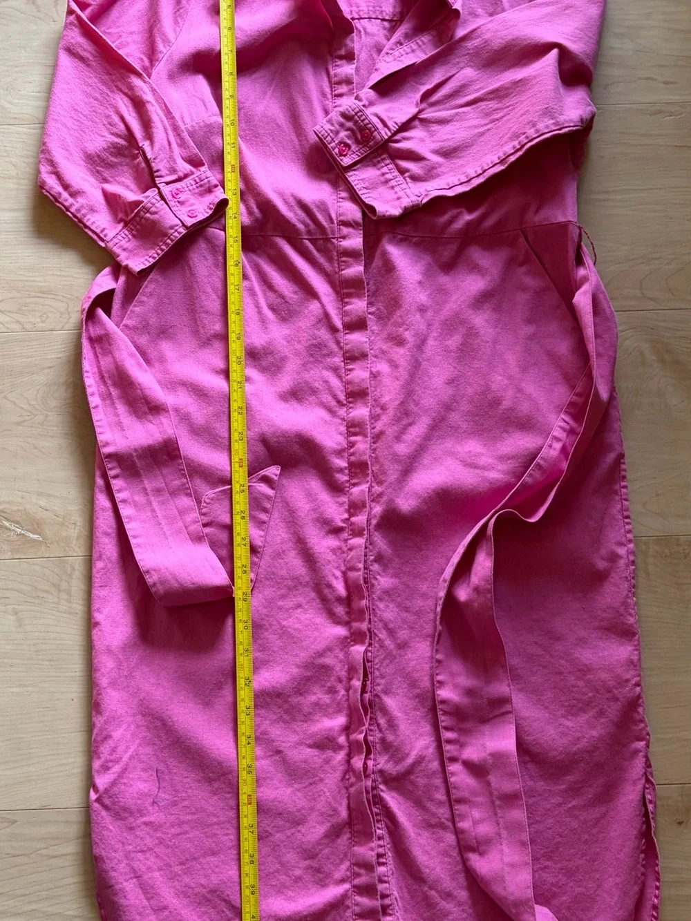 Boden Linen Cotton Midi Shirt Dress 3/4 Sleeve Button Front Pink Size 8R